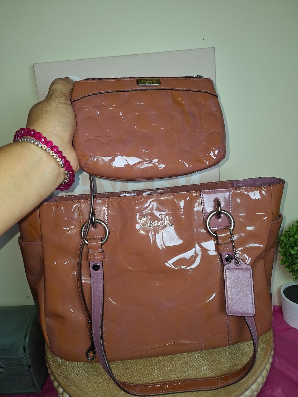 Coach Embossed Patent TOTE & Wristlet Y2K